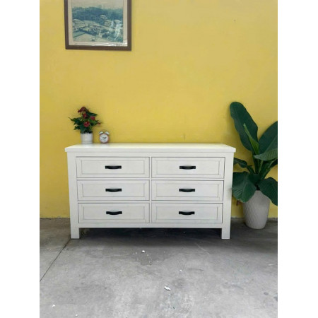 Soho White : Tủ Ngang 6 Ngăn Kéo - Màu Trắng Wash